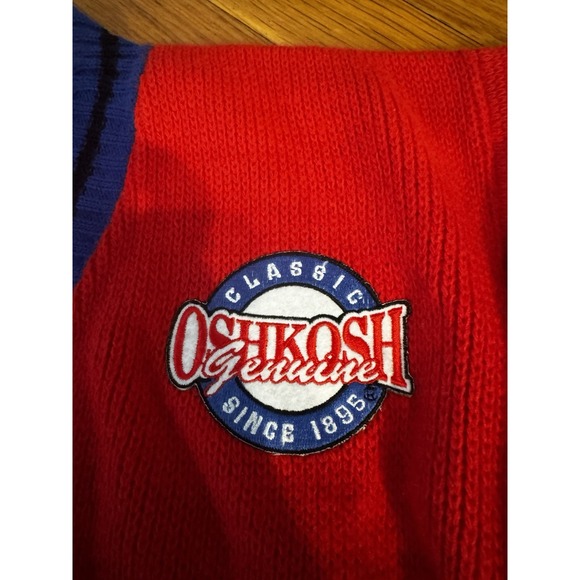 Vintage Oshkosh Red Blue Sweater Chest‎ Patch Embroidered Sz M Boys V Neck NWT - Picture 2 of 9